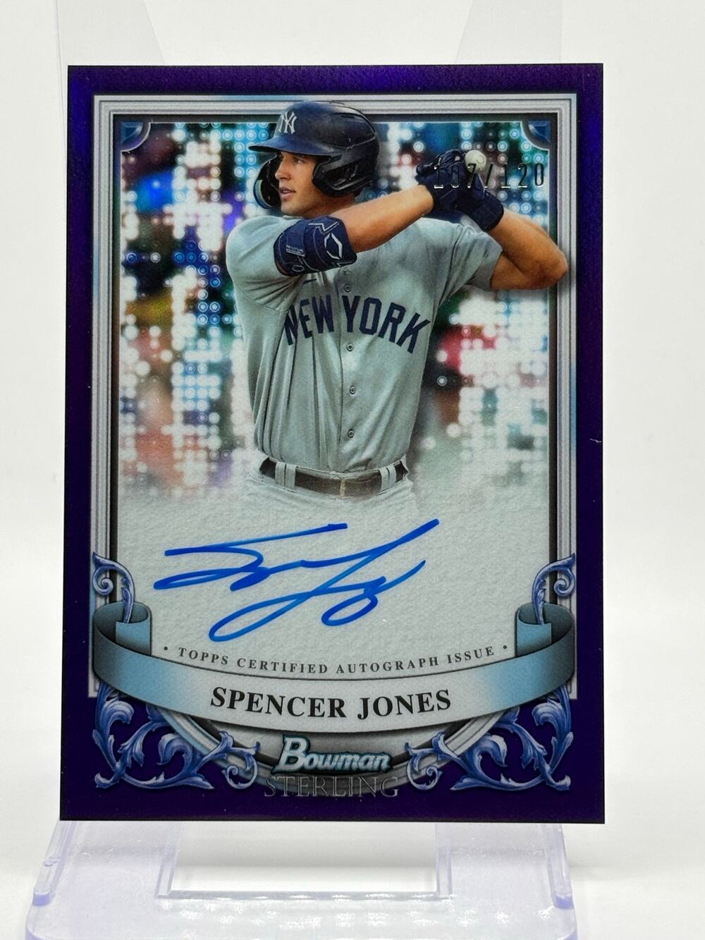 2024 Bowman Sterling Spencer Jones Purple On Card Auto 107/120 SP NY Yankees
